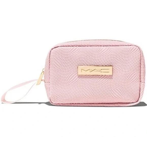 MAC Cosmetics NEW Pebbled Pink Cosmetics Makeup Travel Bag with Gold Hardware - Picture 2 of 8